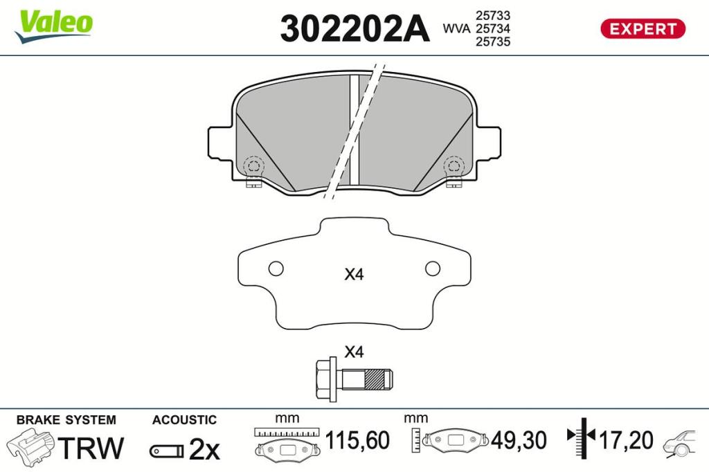 Jeu de 4 plaquettes de frein VALEO ref. 302202A